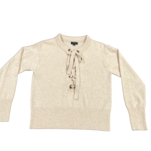 J. Crew 100% Cashmere Beige Lace up Front Crewneck Sweater S - Picture 5 of 5